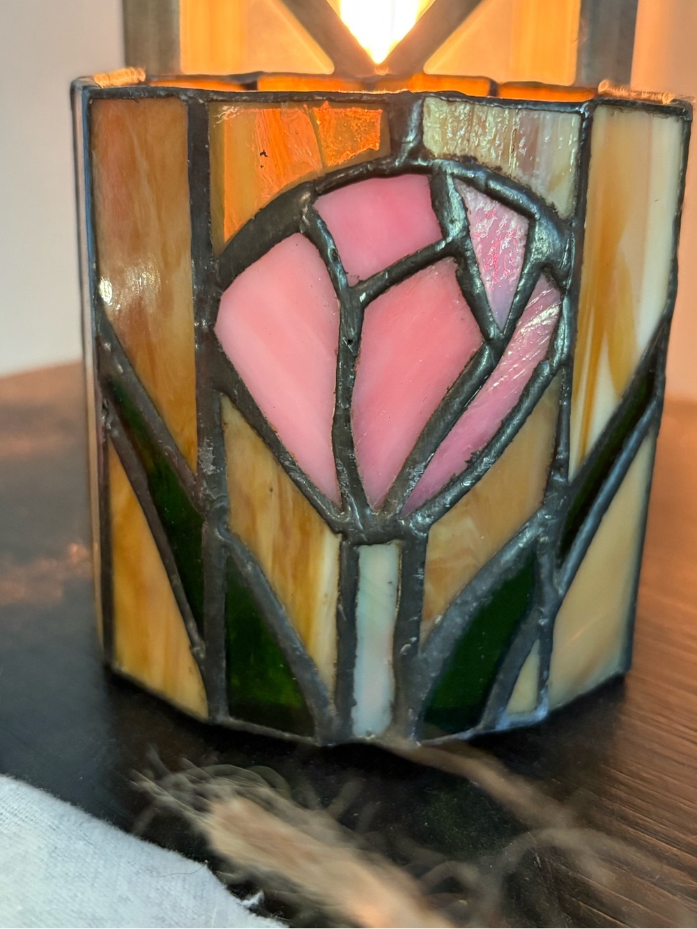 Stained Glass Pink Tulip Candle Holder - Home Art